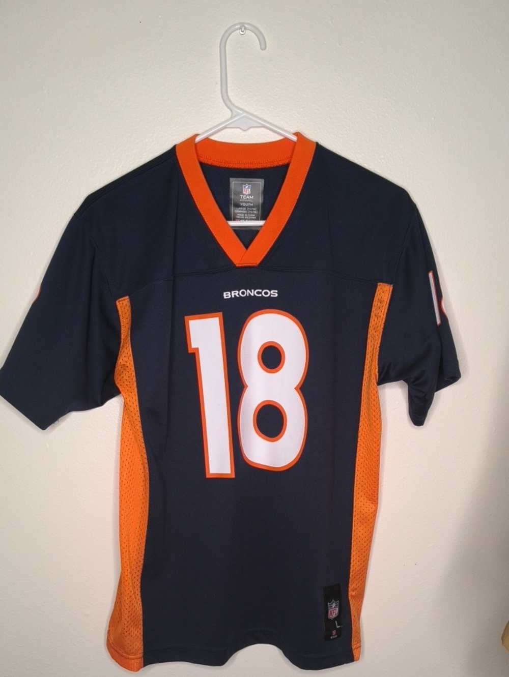 NFL Denver Broncos Navy and Orange #18 Manning Youth Jersey